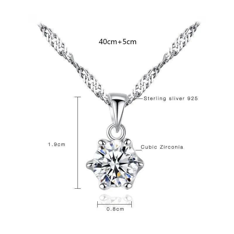 Necklaces and pendants with geometric pendants for a clean, contemporary design-Classic One Carat Ladies 925 Silver Chain Pendant Necklace Fine Jewelry