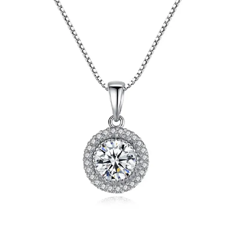 Necklaces and pendants with enamel accents for a colorful, eye-catching appearance-Classical Round CZ Pendant Necklace 925 Silver Box Chain Necklace Jewelry