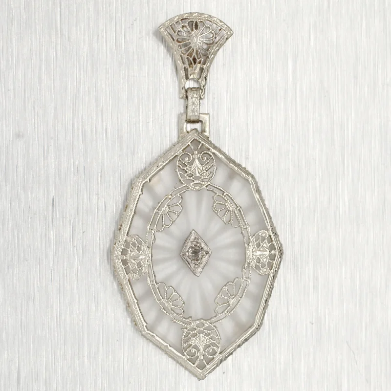 Necklaces and pendants with clear quartz for a pure and radiant look-Vintage 0.01ct Diamond Octagon Resin Pendant - 14k White Gold Accents