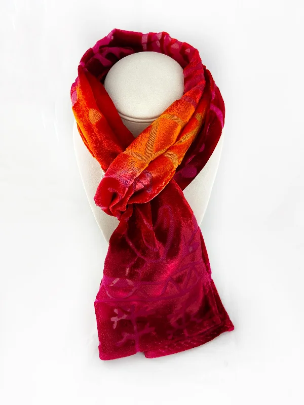 Necklaces and pendants with geometric pendants for a clean, contemporary design-Red Devoré Velvet Scarf