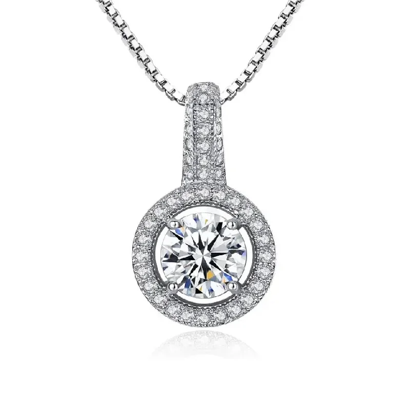 Necklaces and pendants with engraved messages for a deeply personal, sentimental gift-Double Circle Cubic Zirconia Tiny CZ Silver Jewelry, Necklace Italy Box Chain Necklaces