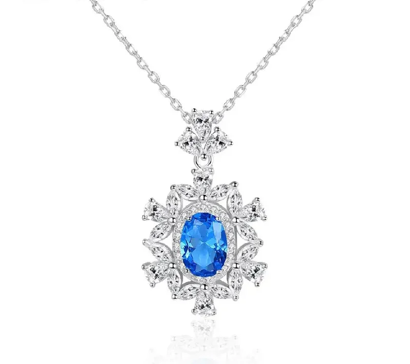 Best necklaces and pendants with cubic zirconia for a budget-friendly dazzling effect-Emerald and Sapphire Rhodium Plating Wedding Silver Necklace Jewelry Women Fine Pendants Necklaces