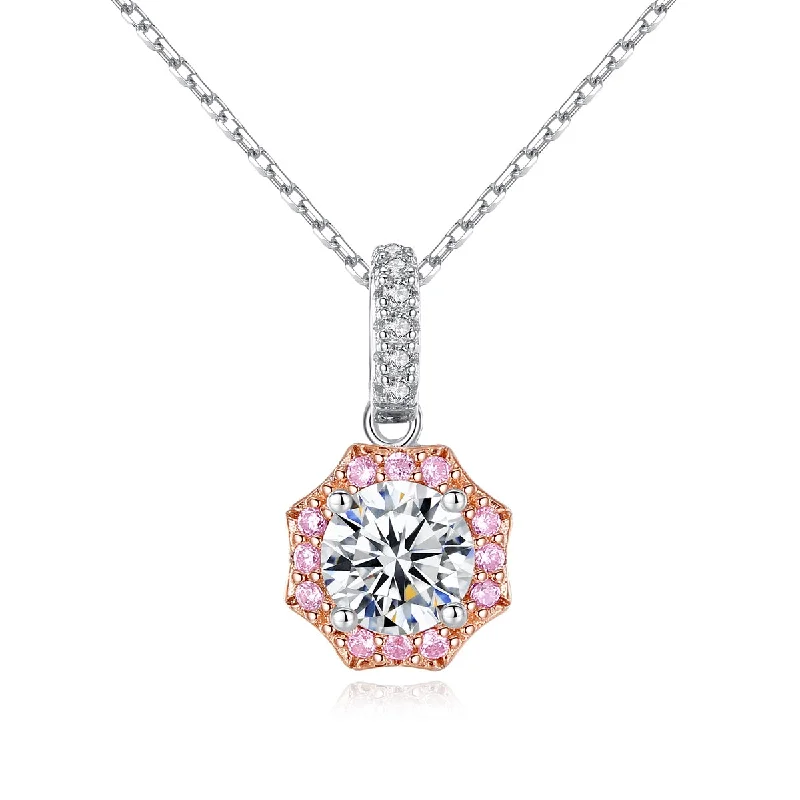 Best necklaces and pendants with sterling silver for an affordable yet stylish choice-Fancy Colorful Flower Shaped 925 Silver Pendant Necklace Mounting Clear-pink CZ Stone For Women Party Gift