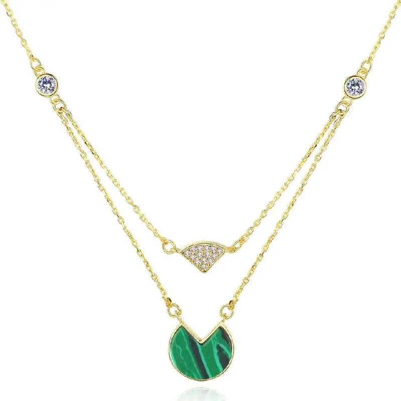 Beautiful necklaces and pendants with gemstone teardrops for an elegant effect-Female Sterling Silver S925 Layered Gold Plated Natural Stone Necklace For Girl Malachite Pendant