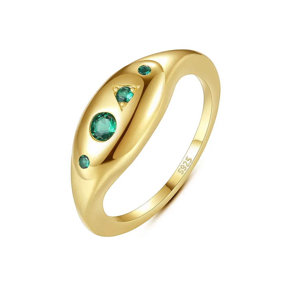 Simple necklaces and pendants with bar pendants for a sleek modern design-Gold Plated 925 Sterling Silver Ring Wedding Jewelry with Round Green Gemstone for Woman Wedding