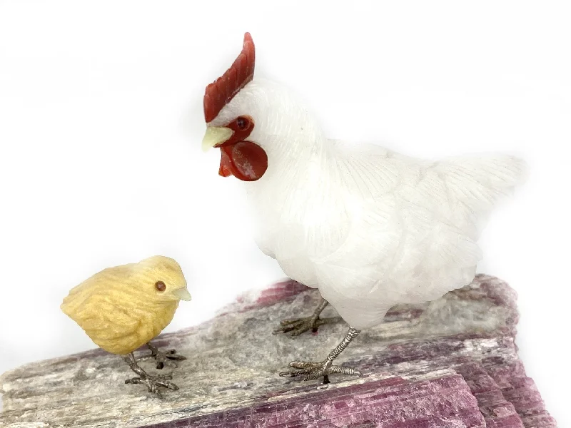 Stunning necklaces and pendants with ruby gemstones for a luxurious red hue-Quartz Hen + Chick Carving