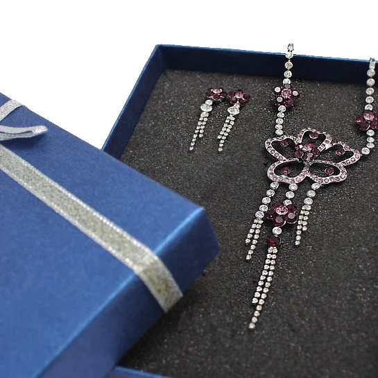 Unique necklaces and pendants with custom birthstone arrangements for personalization-Unique Gifts For Her Huge Purple Flower Crysta Tassel Necklace Set