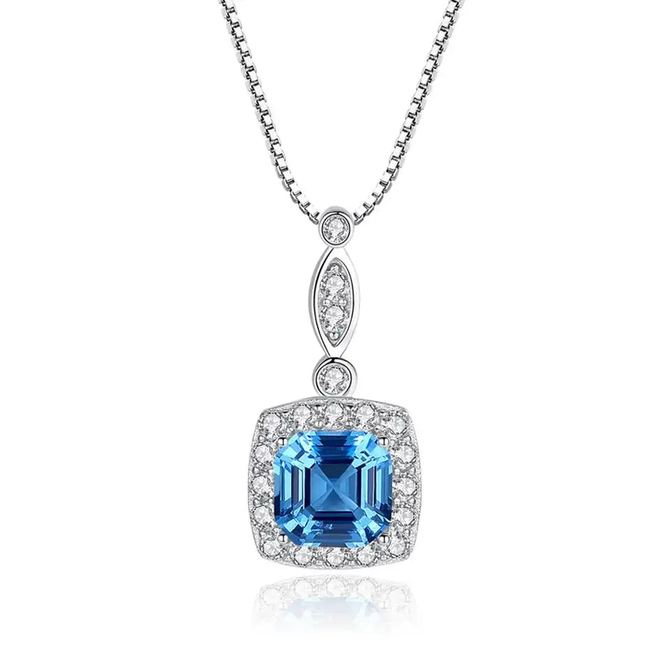 Best necklaces and pendants with floral designs for a feminine and elegant feel-Large Square Blue Topaz Pendant Chain Necklace for Girls Cubic Zirconia Topaz Women Necklaces Jewelry