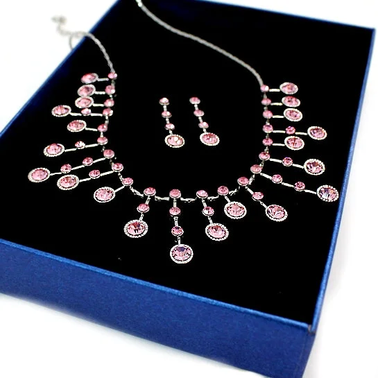 Best necklaces and pendants with infinity hearts for a romantic, eternal symbol-Light Rose Crystal with Shiny Chrome Plating Tassel Necklace Set