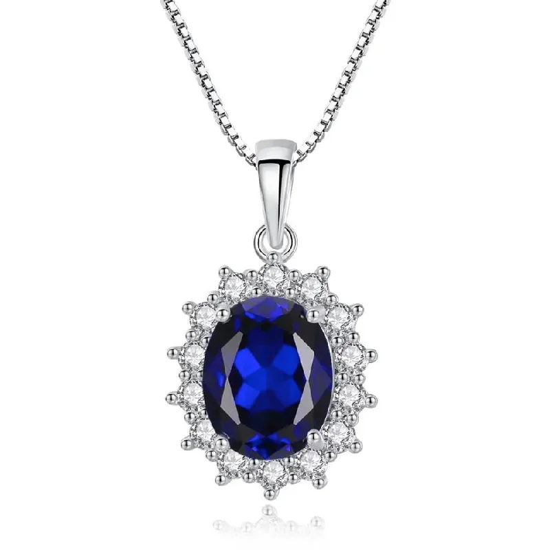 Stunning necklaces and pendants with ruby gemstones for a luxurious red hue-Luxury Blue Sapphire Topaz Princess Diana Solid 925 Sterling Silver Gemstone Necklace Pendant