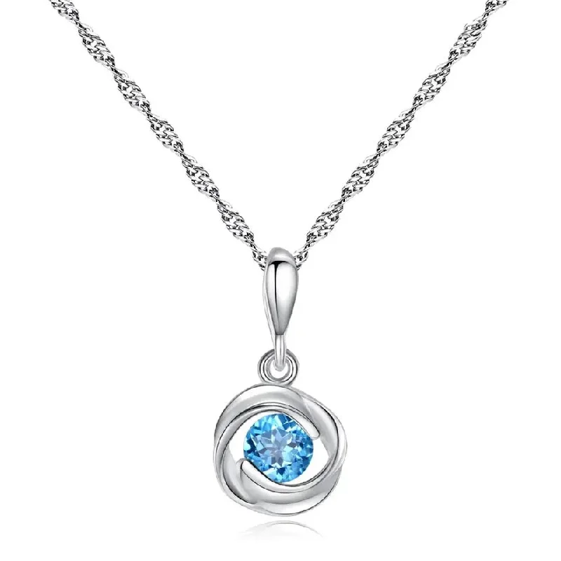 Stunning necklaces and pendants with chakra stones for healing and balance-Luxury Geometric Sterling Silver Necklace Natural Blue Topaz Stone Pendant Necklaces Jewelry