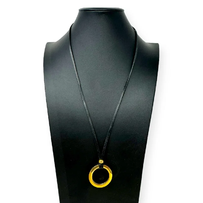 Necklaces and pendants with diamond pendants for a luxurious sparkling effect-Gold Pendant On Leather Chain