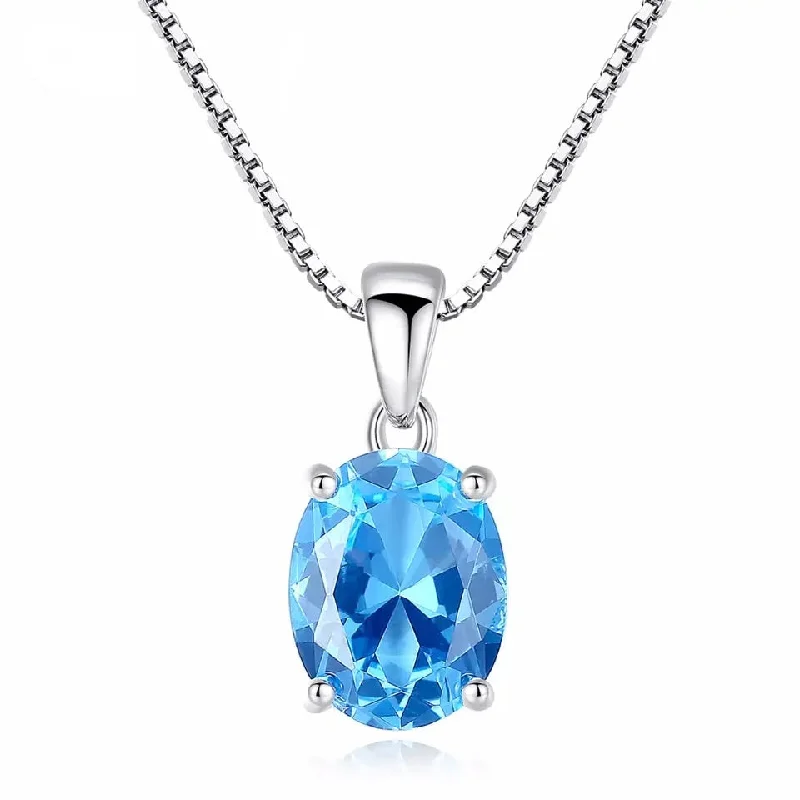 Best necklaces and pendants with matching earrings for a coordinated, elegant look-Oval Shape Solitaire Natural Sky Blue Topaz Stone Pendant 925 Sterling Silver Pendants Chain Necklace for women