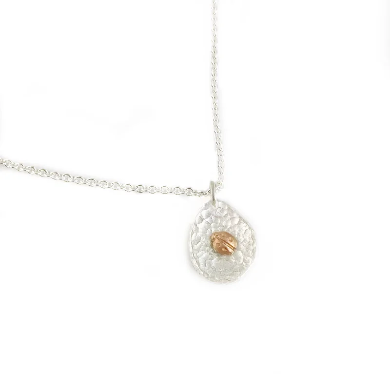 Best necklaces and pendants with cross pendants for a spiritual, meaningful symbol-Pebble Necklace  with Rose Gold Ladybug