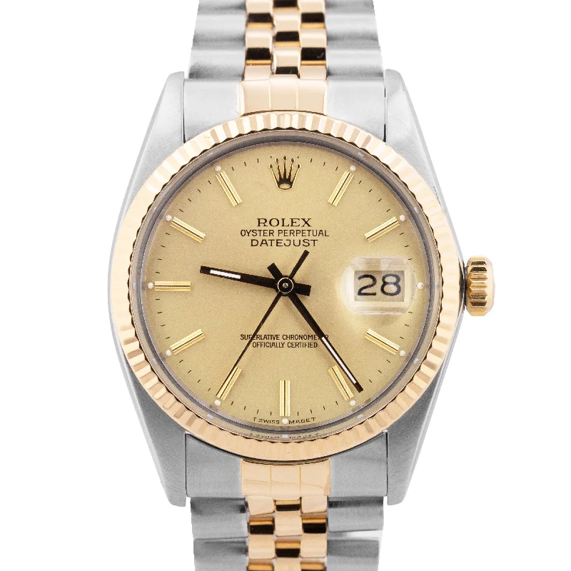 Best necklaces and pendants with opal and gold for a vibrant, luxurious contrast-Rolex DateJust 36mm Champagne 18K Yellow Gold Stainless Steel JUBILEE 16013