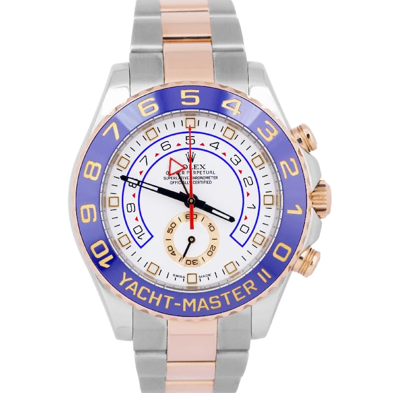 Beautiful necklaces and pendants with layered chains for a fashionable, chic look-Rolex Yacht-Master II White Two-Tone BLUE HANDS 18K Rose Gold Steel 44mm 116681