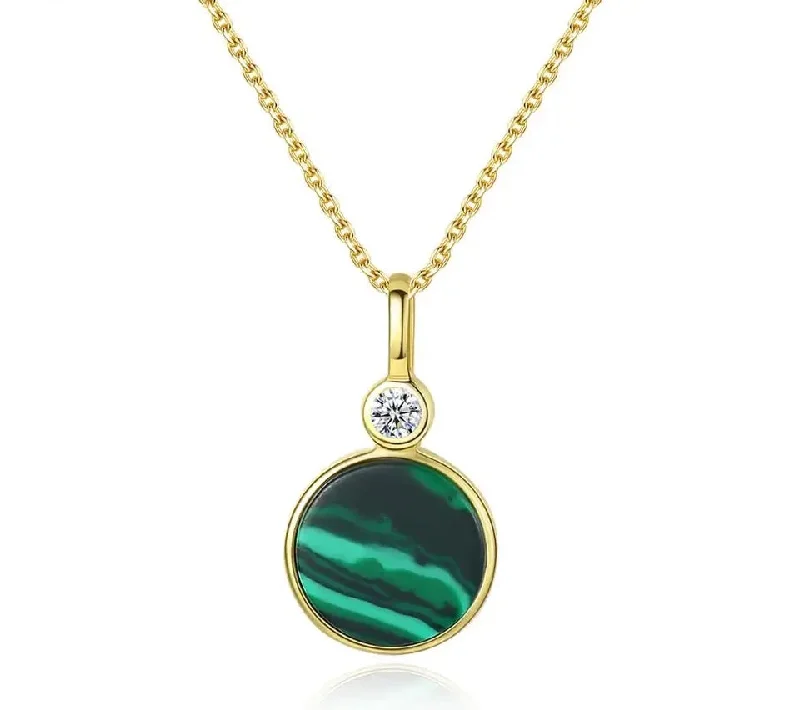 Best necklaces and pendants with infinity hearts for a romantic, eternal symbol-S925 Sterling Silver 18K Gold Plating Malachite Pendant Necklace