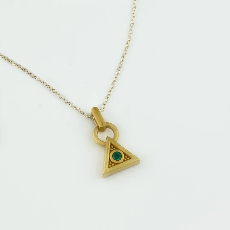 Necklaces and pendants with zodiac constellation designs for an astrological touch-Gold Triangle Pendant Necklace with Columbian Emerald