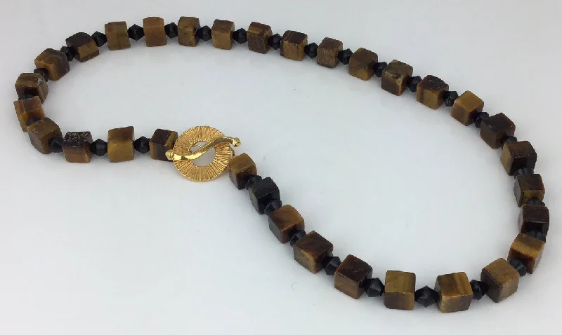 Beautiful necklaces and pendants with natural stones for an earthy, organic vibe-TIGERS EYE & BLACK JADE NECKLACE