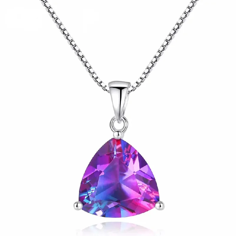 Stunning necklaces and pendants with aquamarine stones for a serene effect-Triangle Natural Rainbow Topaz Necklaces Pendant 925 Sterling Silver 40cm Box Chain Women's Jewelry