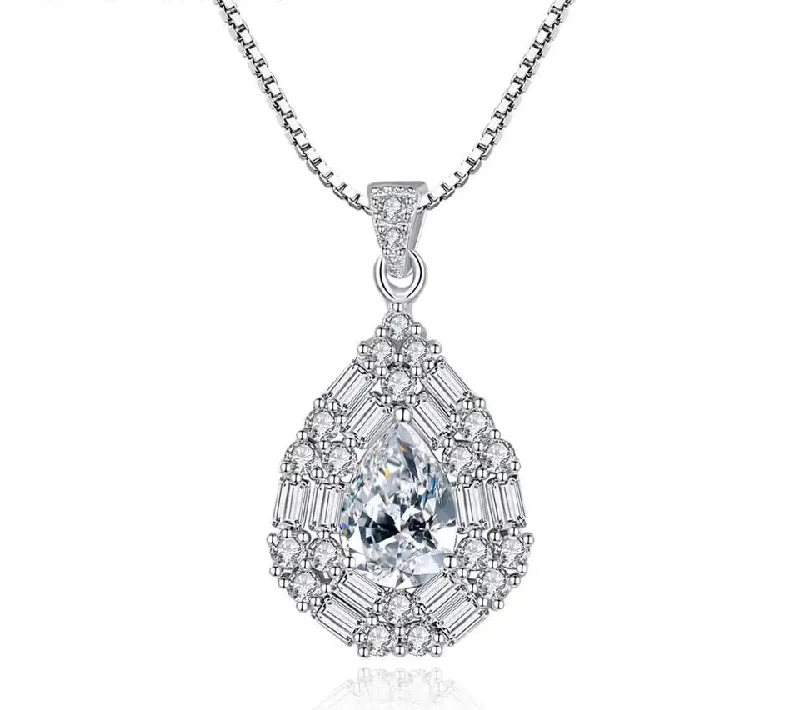 Necklaces and pendants with star-shaped designs for a whimsical, celestial touch-White CZ Sapphire Pendant Necklace 925 Sterling Silver Necklace for Women