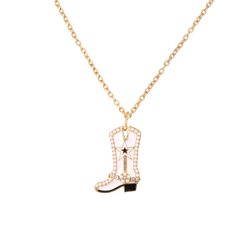 Wholesale Alloy Pearl Pendant Cartoon Diamond Boots Necklace