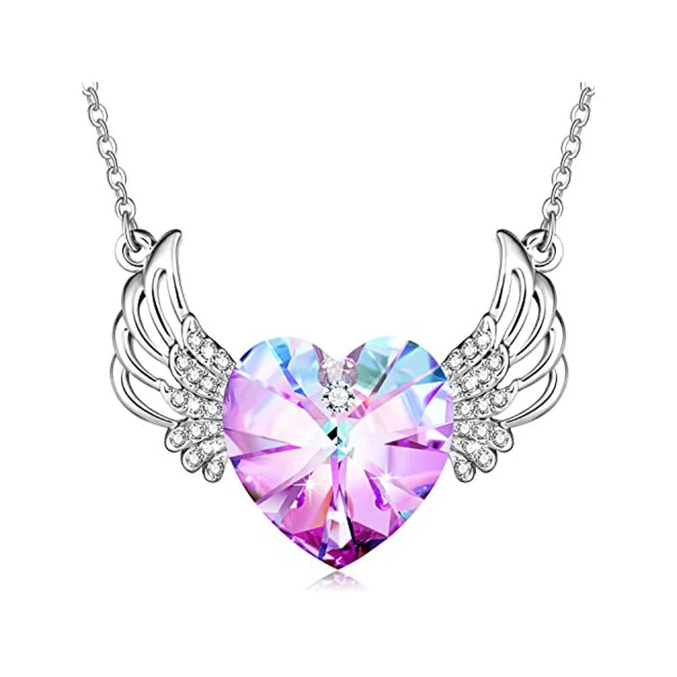 Best necklaces and pendants with art deco elements for a vintage, glamorous design-Wholesale Angel Wings Diamond Crystal Necklace