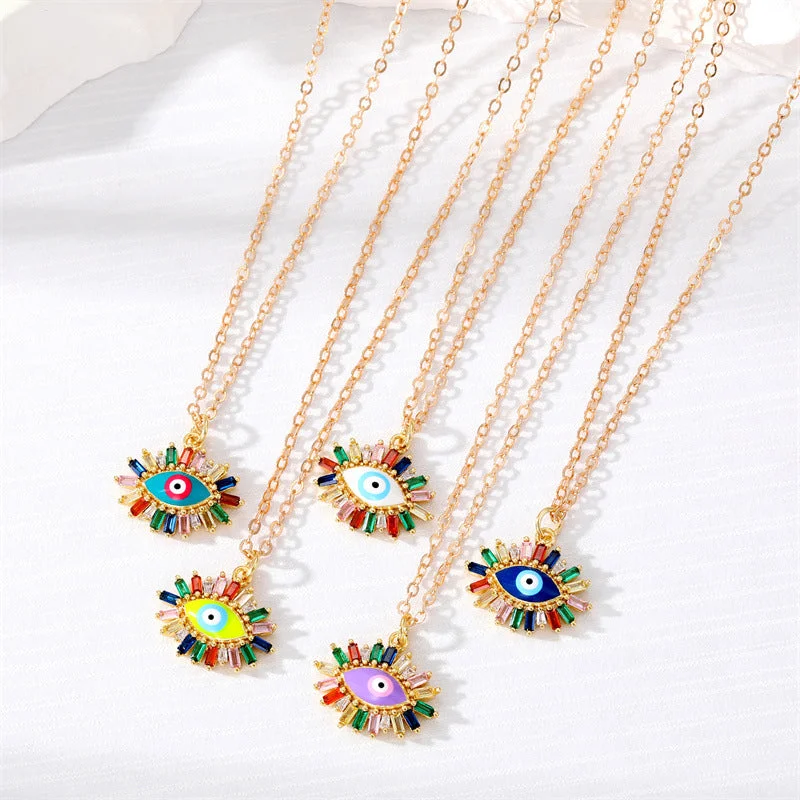 Best necklaces and pendants with intricate filigree for vintage-inspired elegance-Wholesale Color Inlaid Zircon Color Drip Devil Eye Alloy Necklaces