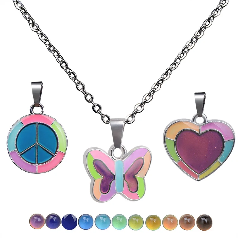 Beautiful necklaces and pendants with gemstone teardrops for an elegant effect-Wholesale Fluorescent Luminous Butterfly Heart Peace Pendant Temperature Sensitive Color Changing Necklaces