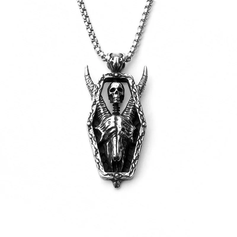 Necklaces and pendants with custom designs for a completely unique jewelry piece-Wholesale Gothic Stainless Steel Sheep Head Skull Titanium Steel Necklace