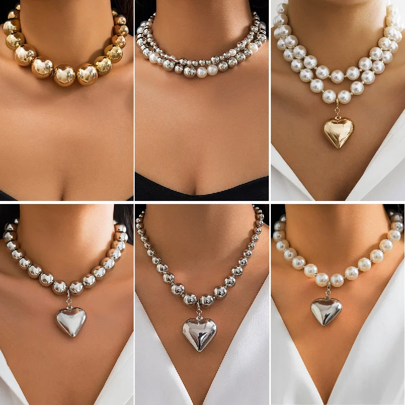 Best necklaces and pendants with oval pendants for a classic, elegant shape-Wholesale Large Round Bead Punk Collar Collarbone Chain Geometric Bead Necklace