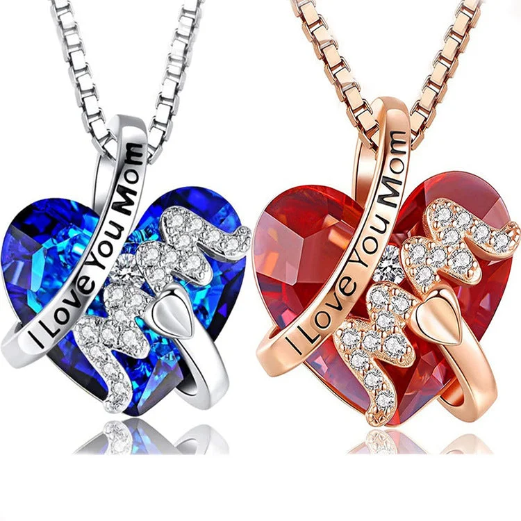 Unique necklaces and pendants with custom birthstone arrangements for personalization-Wholesale Mother's Day Commemorative Diamond Inlaid Alloy Necklaces