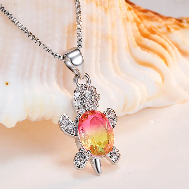 Best necklaces and pendants with opal gemstones for an iridescent glow-Wholesale Sea Animal Turtle Necklaces with Diamonds