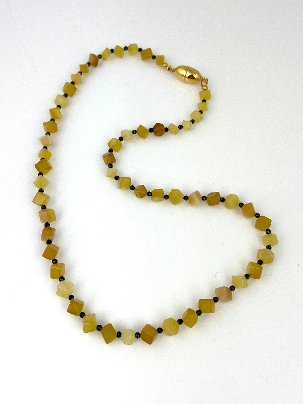 Necklaces and pendants with engraved messages for a deeply personal, sentimental gift-Yellow Opal + Black Spinel Necklace