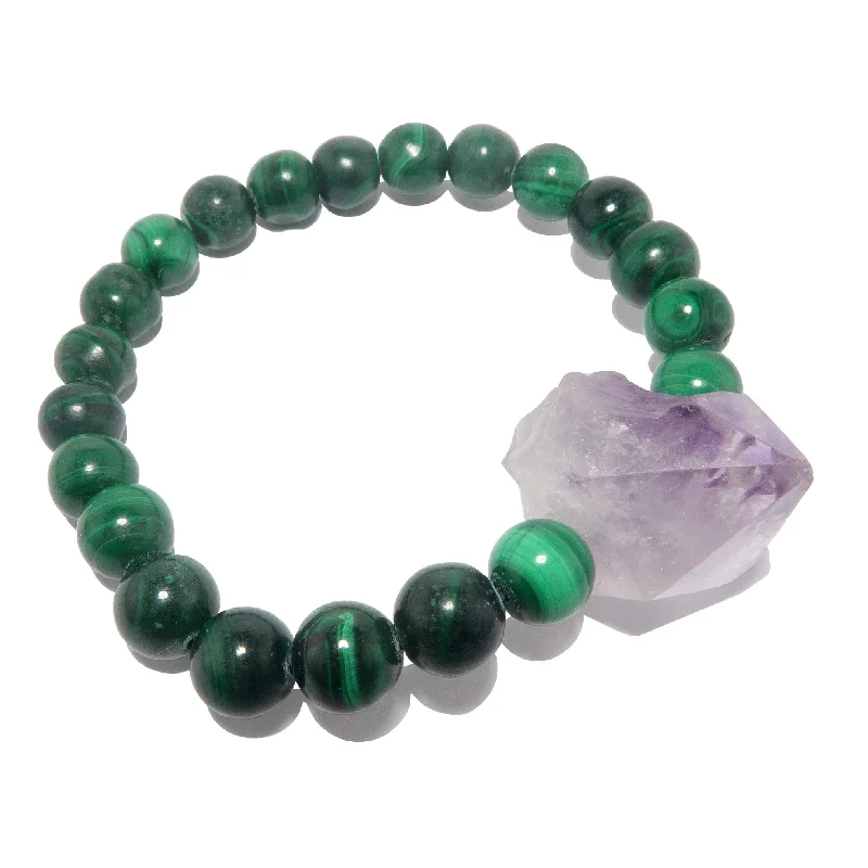 Best bangle bracelets with adjustable sizes for a comfortable and perfect fit-Malachite Bracelet Amethyst Raw Stone Spirit Guide