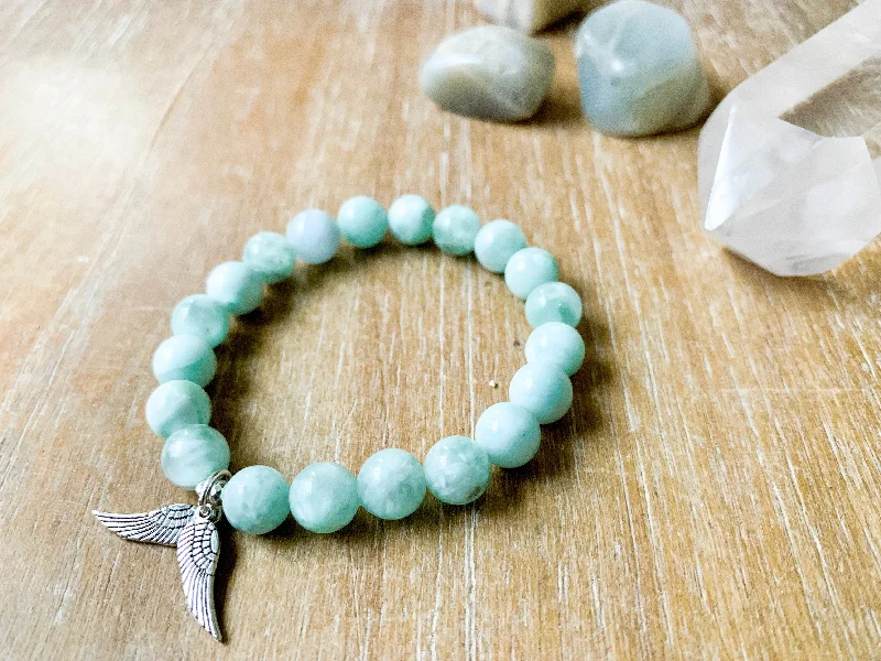 Colorful bangle bracelets with enamel details for a playful and youthful style-Green Angelite Angel Wing Bracelet || Reiki Infused