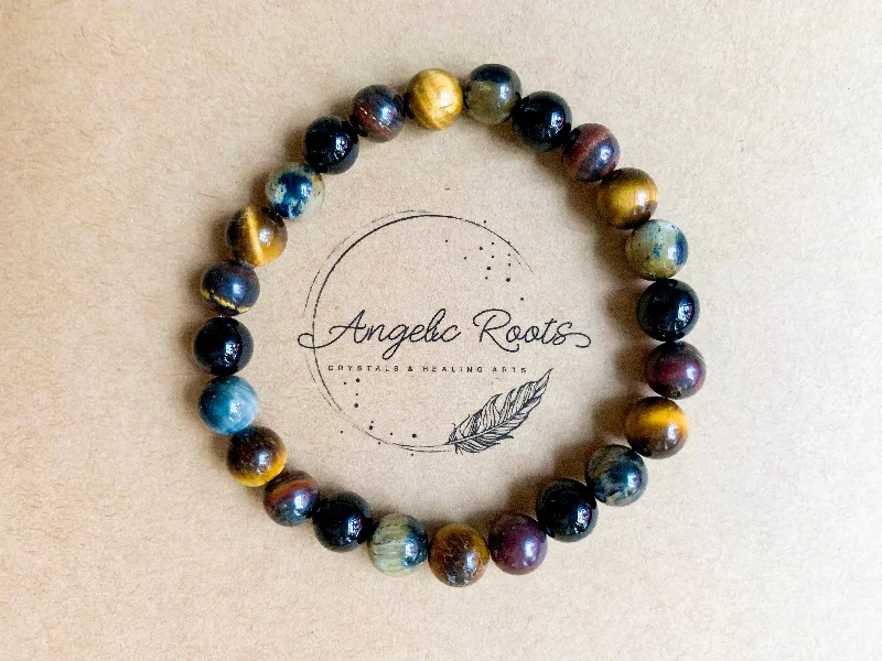 Best bangle bracelets with stacked designs for a trendy and fashionable look-Tiger's Eye, Tiger Iron, Blue Tiger Eye & Onyx Bracelet || Reiki Infused