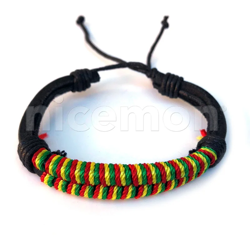 Simple bangle bracelets with smooth matte finishes for a subtle and modern style-Rasta Corded Bracelet Wrist Band Hippie Hawaii Negril Dub Ras Reggae Marley RGY