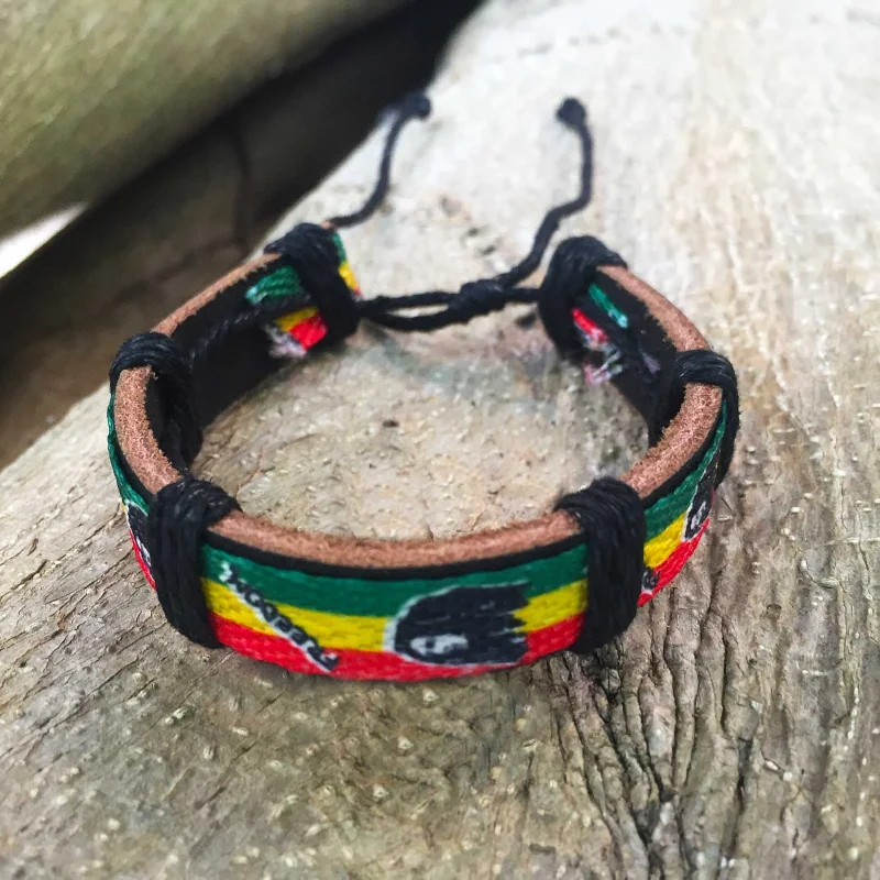 Best bangle bracelets with pearls and crystals for a glamorous and sophisticated look-Rasta Black Leather Wrist Cuff Africa Emblem Wrist Bracelet Reggae IRIE