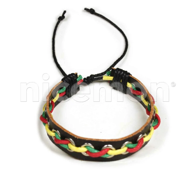 Bangle bracelets with gold and silver mixed metals for a stylish and versatile accessory-Rasta Black Leather Bracelet Wrist Band Hippie Hawaii Dub Ras Reggae Marley RGY