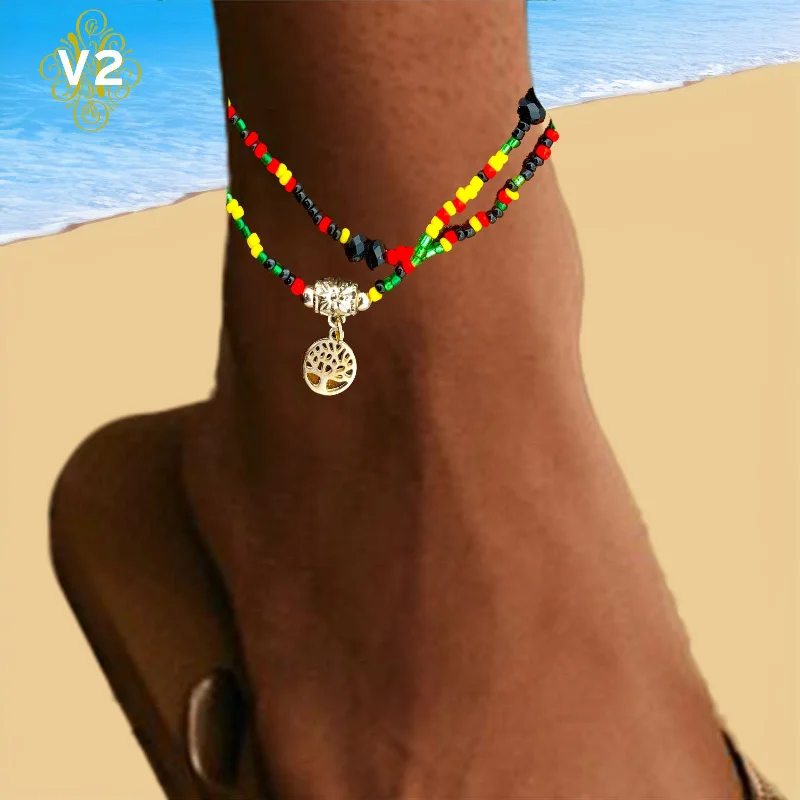 Best bangle bracelets with crystal inlays for a sparkling, glamorous appearance-Ladies Rasta Anklet Glass Beads Bracelet Reggae Jamaica Hawaii Adjustable 2-3 MM