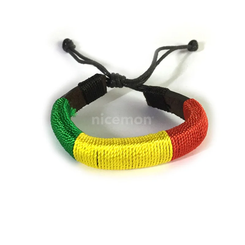 Best bangle bracelets for women with elegant gold designs for every occasion-Rasta Corded Bracelet Wrist Band Hippie Hawaii Negril Dub Ras Reggae Marley RGY