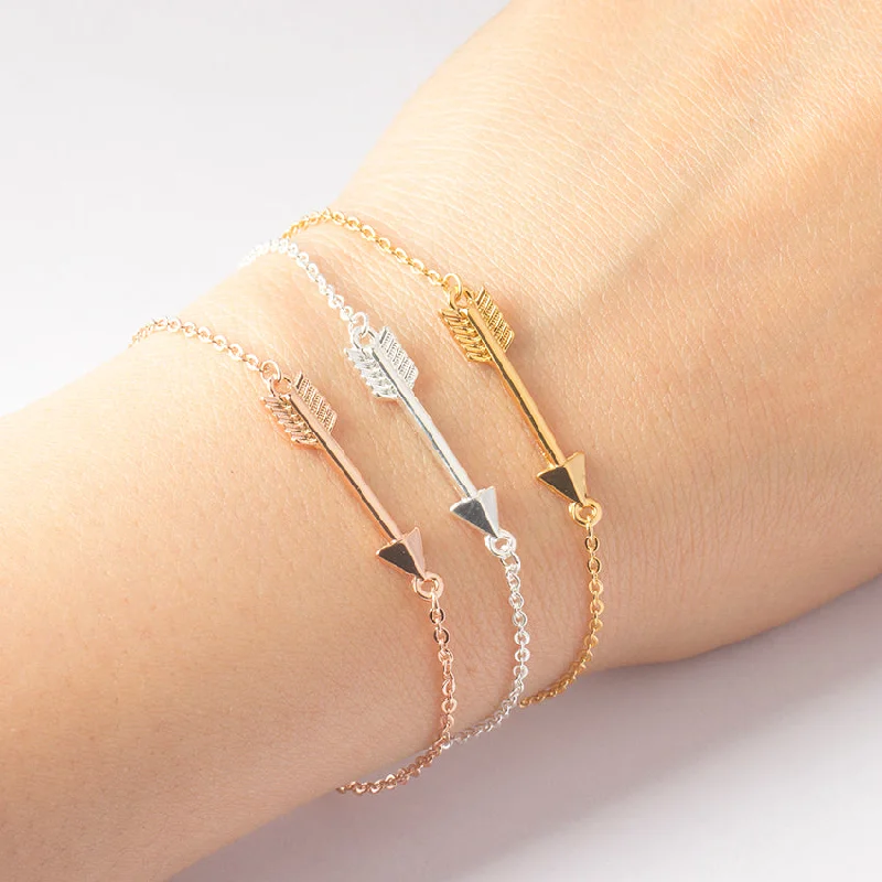 Best bangle bracelets with thin, delicate chains for an understated, sophisticated look-Dainty Sideways Hunger Game Arrow Bracelet Vintage