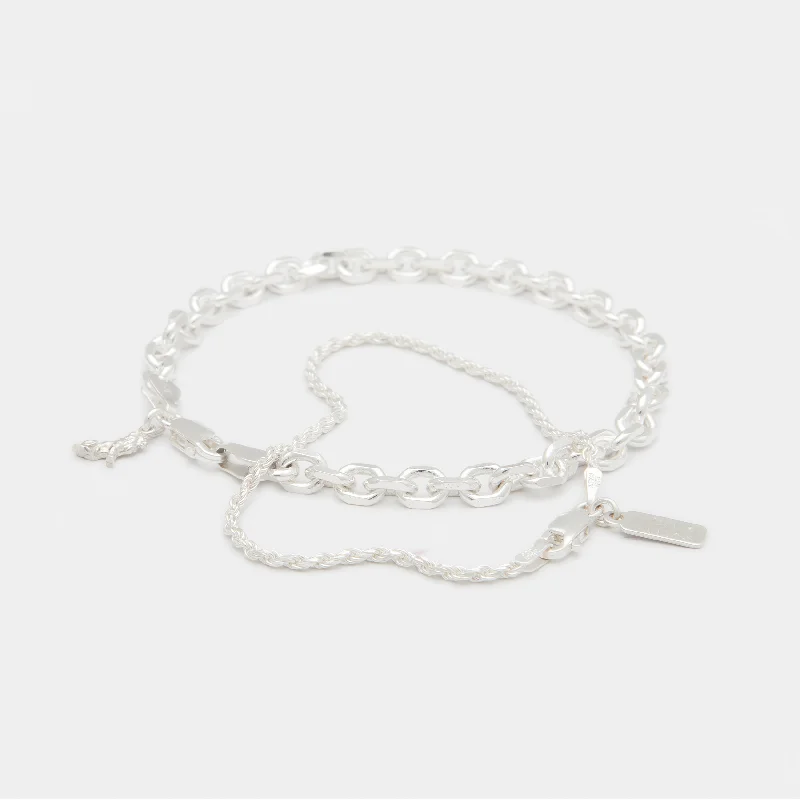 Bangle bracelets with braided leather straps for a chic, rustic vibe-Diamond Cut Bracelet Stack in Silver for Him