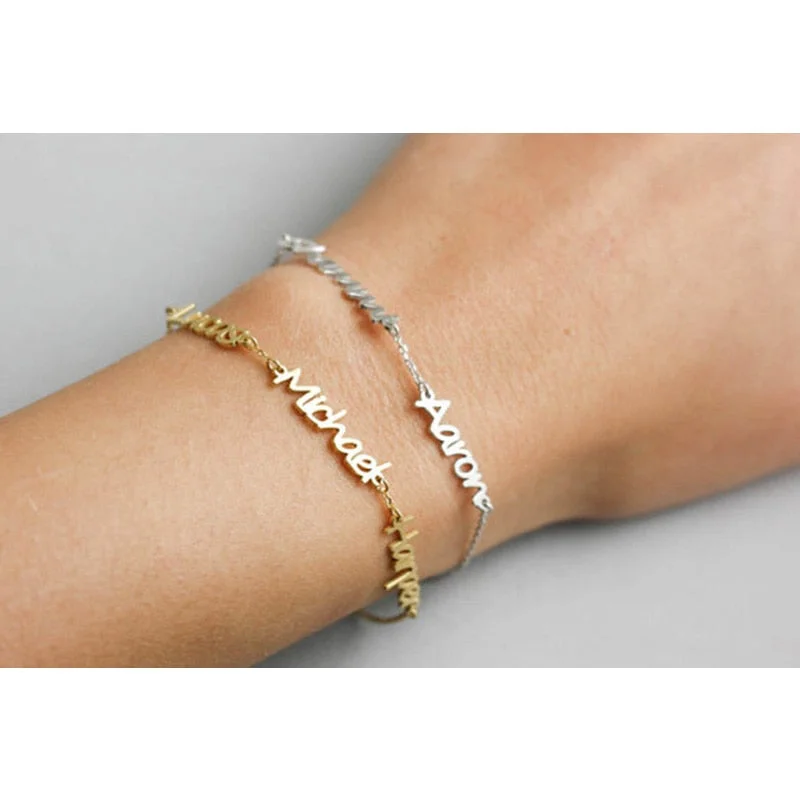 Best bangle bracelets with hammered gold finishes for a textured, rustic feel-Customized 3 Names Chain Bracelet Handmade