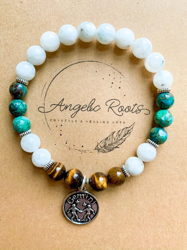 Best bangle bracelets with enamel floral patterns for a delicate and feminine touch-GEMINI Moonstone, Chrysocolla, Tiger Eye Beaded Bracelet || Reiki Infused