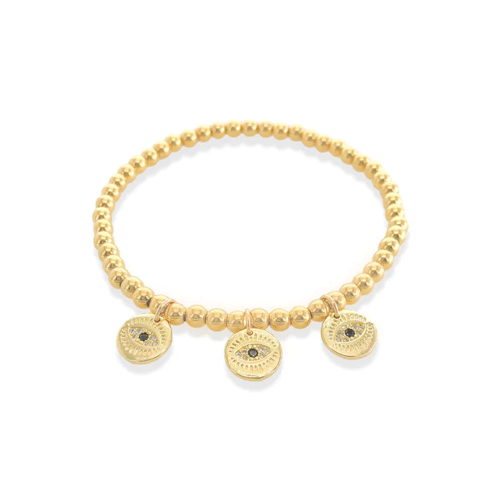 Best bangle bracelets with crystal inlays for a sparkling, glamorous appearance-Gold Evil Eye Stretch Bracelet