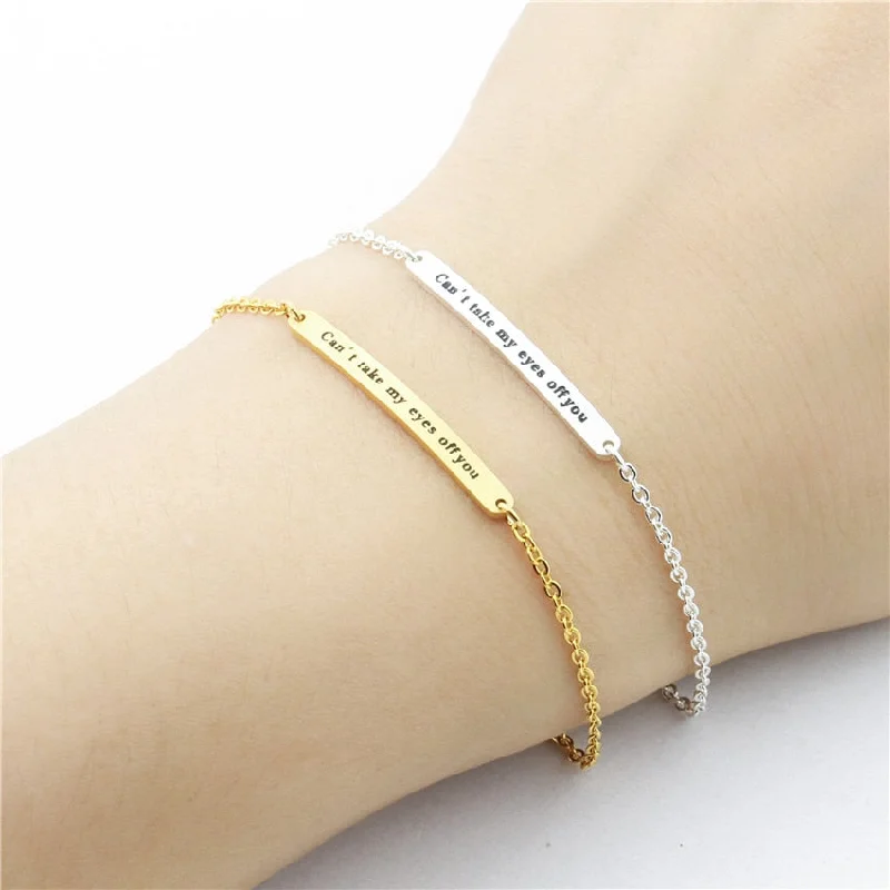 Bangle bracelets with open-ended designs for a modern and adjustable fit-Handmade Long Bar Engraved Initial Bracelets