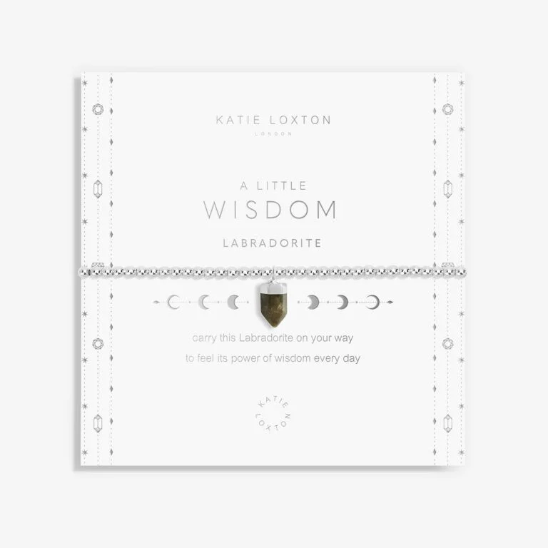 Thin bangle bracelets with mixed metals for a contemporary and versatile look-Katie Loxton Affirmation Crystal A Little 'Wisdom' Labradorite Bracelet