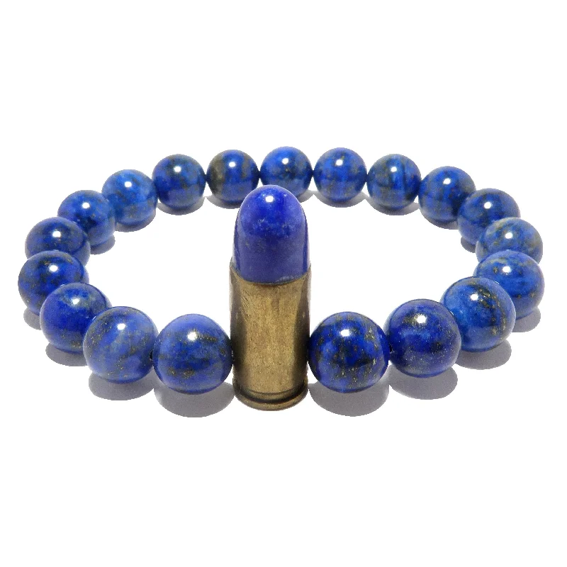 Customizable bangle bracelets with initials for a personalized, meaningful gift-Lapis Bracelet Blue Gold Designer Peacekeeper Bullet